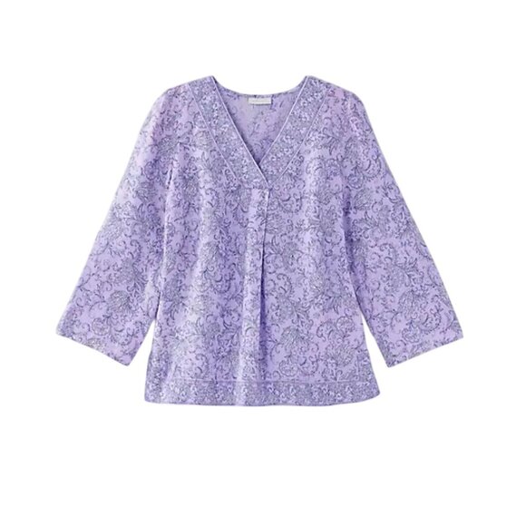 J. Jill Love Linen NWT Linen Border Printed Popover Lilac Paisley Size M - Picture 7 of 11